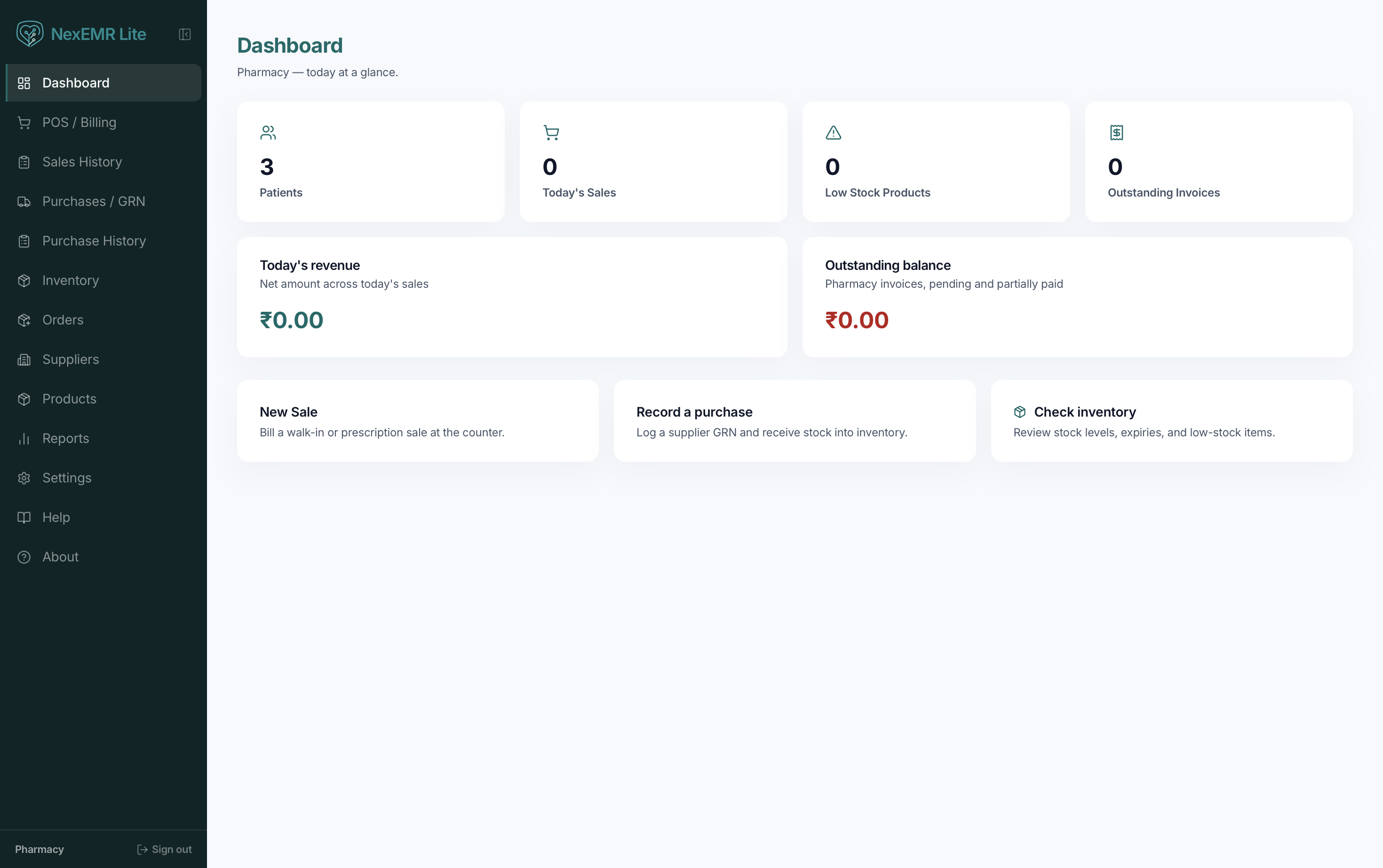 NexEMR Lite dashboard